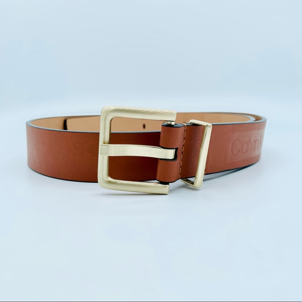 Calvin Klein Cognac & Black Belt with Gold Buckle